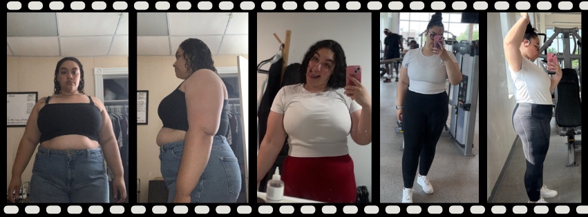 Five photos of Magleny's journey, from the start to working out at the gym